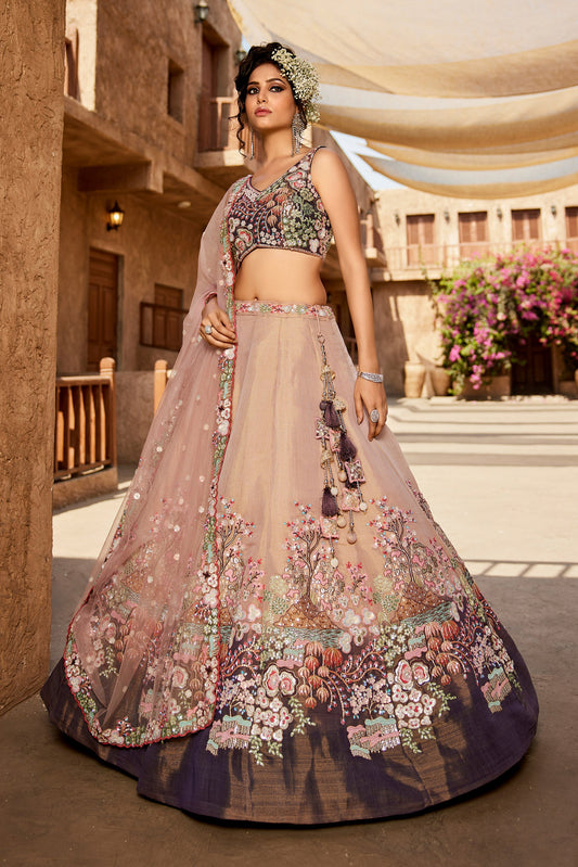Purple Net Sequinse embroidery Lehenga choli & Dupatta