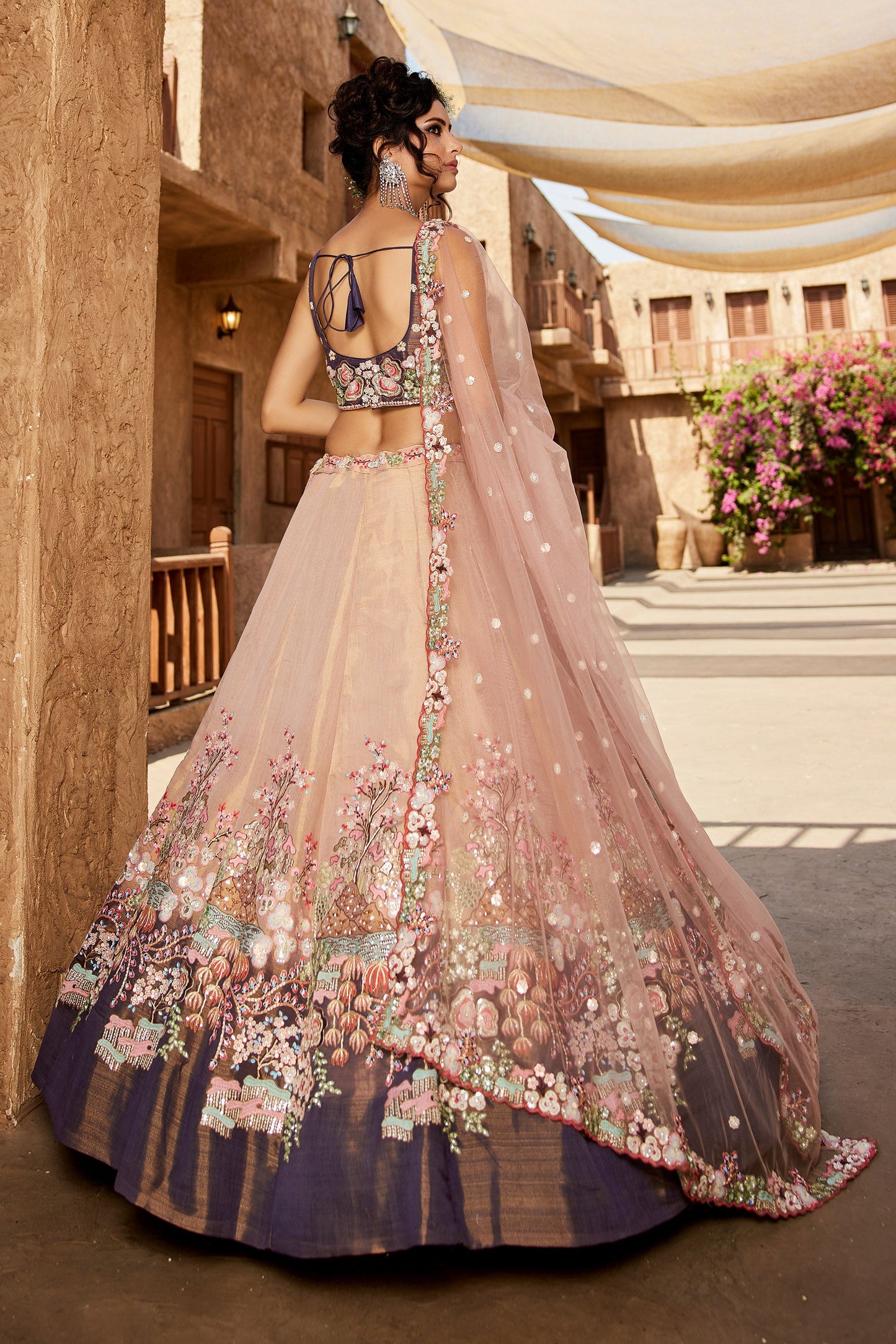 Purple Net Sequinse embroidery Lehenga choli & Dupatta