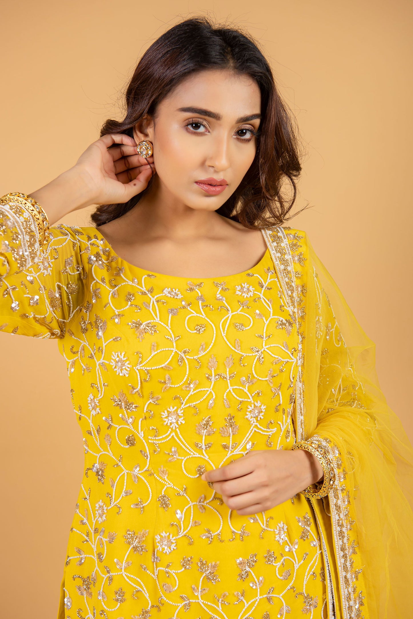 Yellow Color Net Embroidered Kurta Gharara Set for Haldi