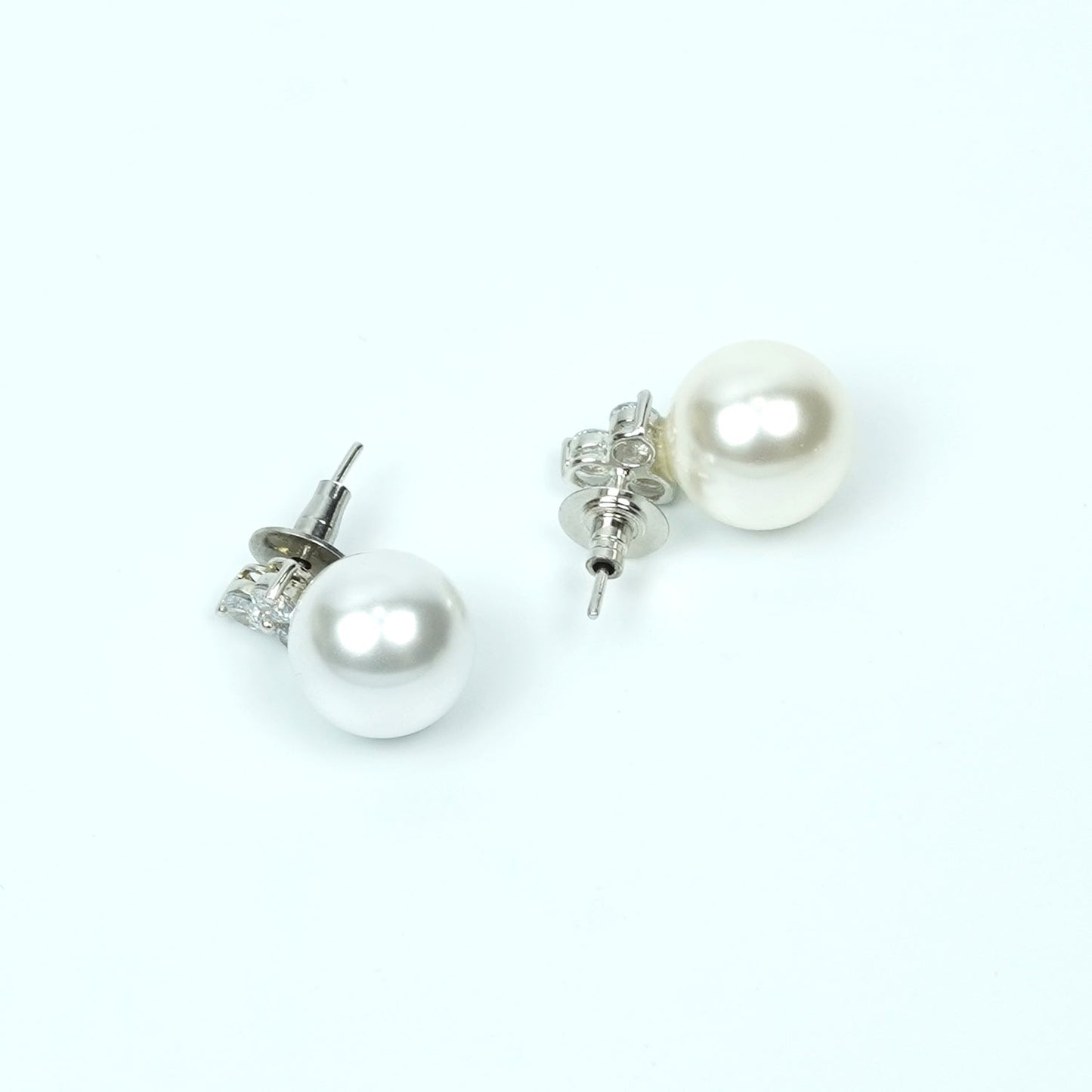Zevar Club Rhodium-Plated Handcrafted Cubic Zirconia & White Pearl Stud Earrings