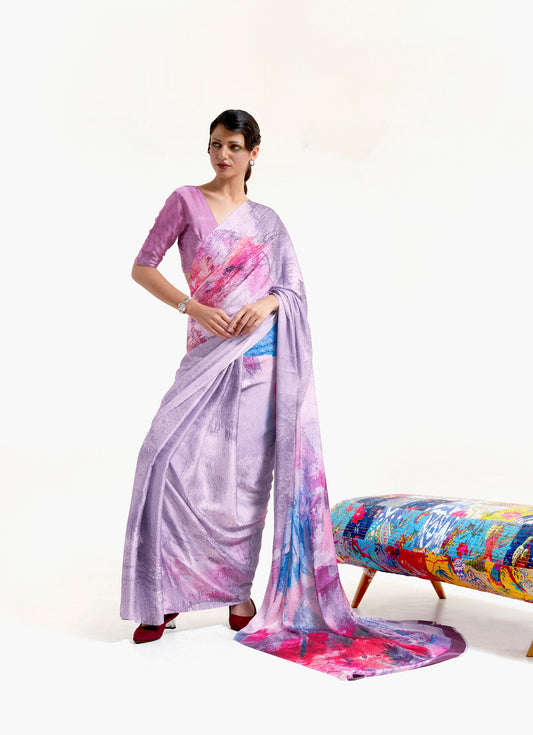 Lavender Kazo Digital Soft Crepe Printed Saree