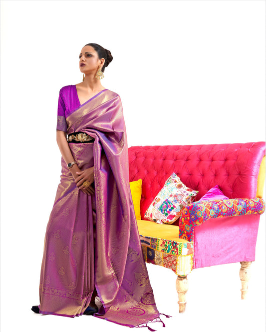 Purple Kuntal Silk Handloom Saree
