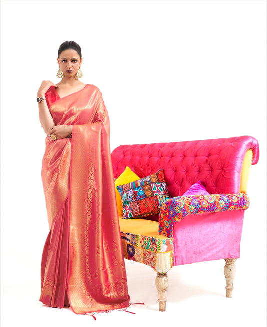 Orange Kuntal Silk Handloom Saree