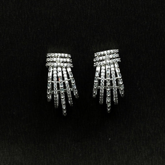 Zevar Club Rhodium-Plated Handcrafted Cubic Zirconia Studded Demi-Fine Layered Fringe Earrings