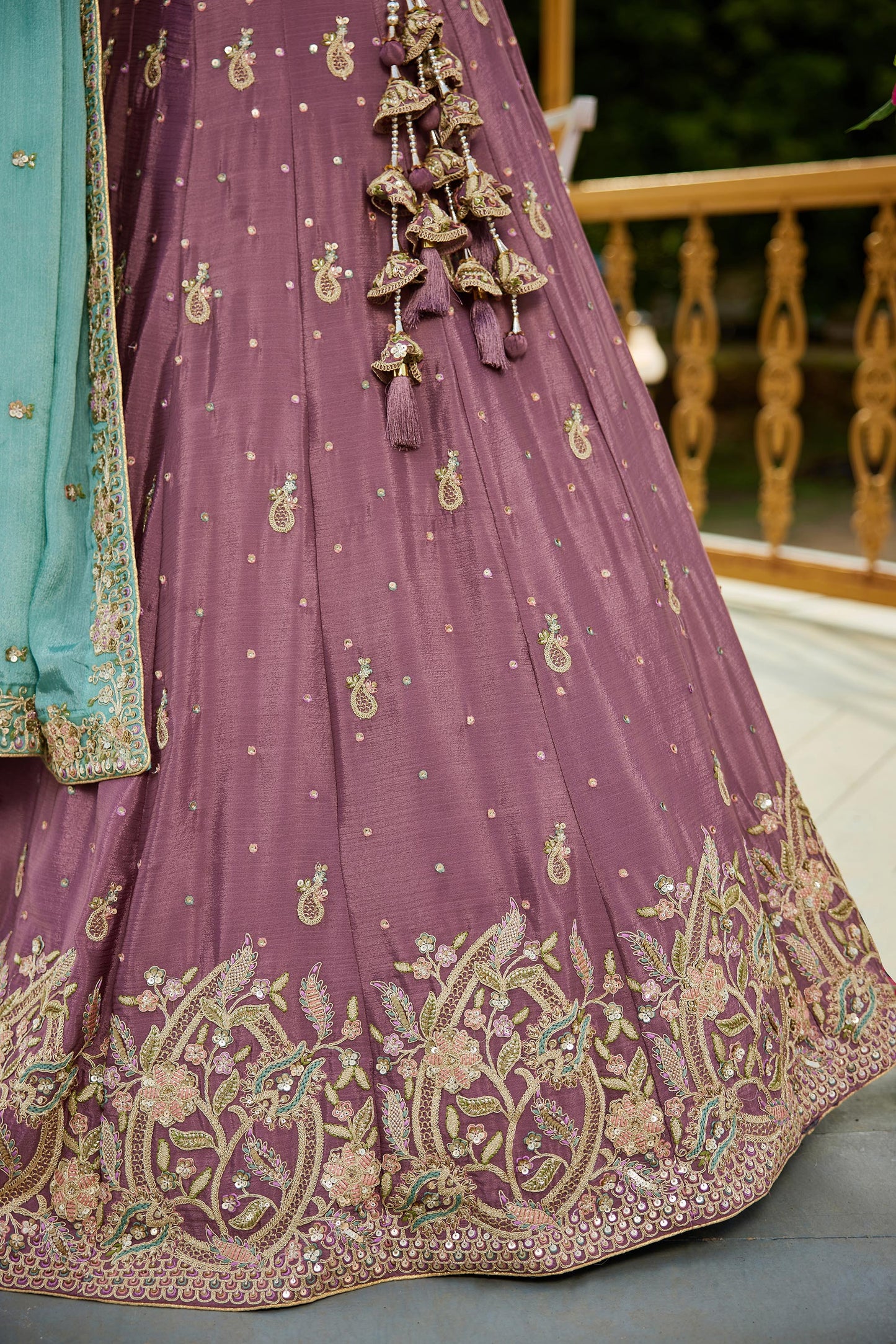 Rose gold colour Chinnon Sequinse embroidery Lehenga choli & Dupatta