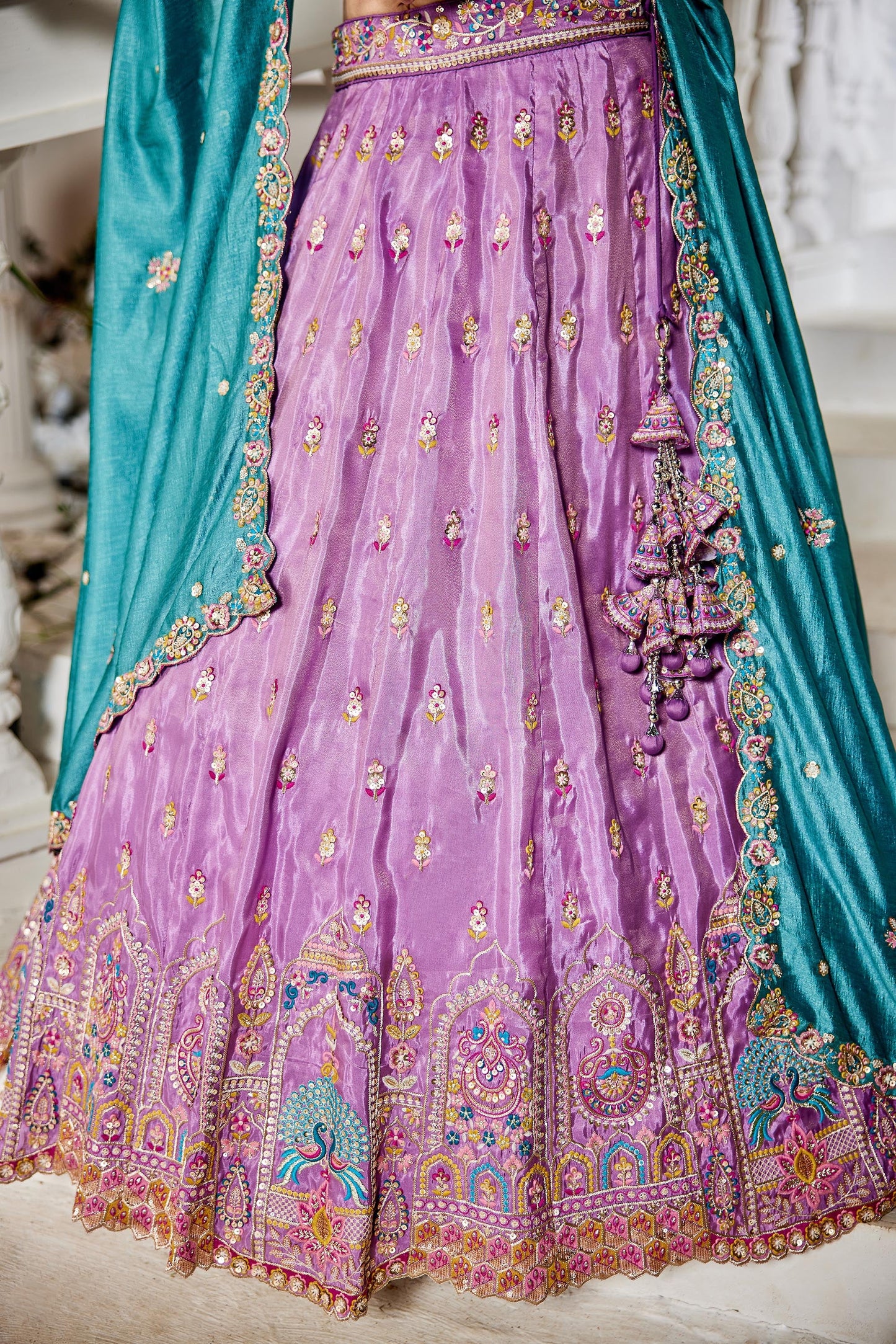 Lavender colour Tissue Sequinse embroidery Lehenga choli & Dupatta