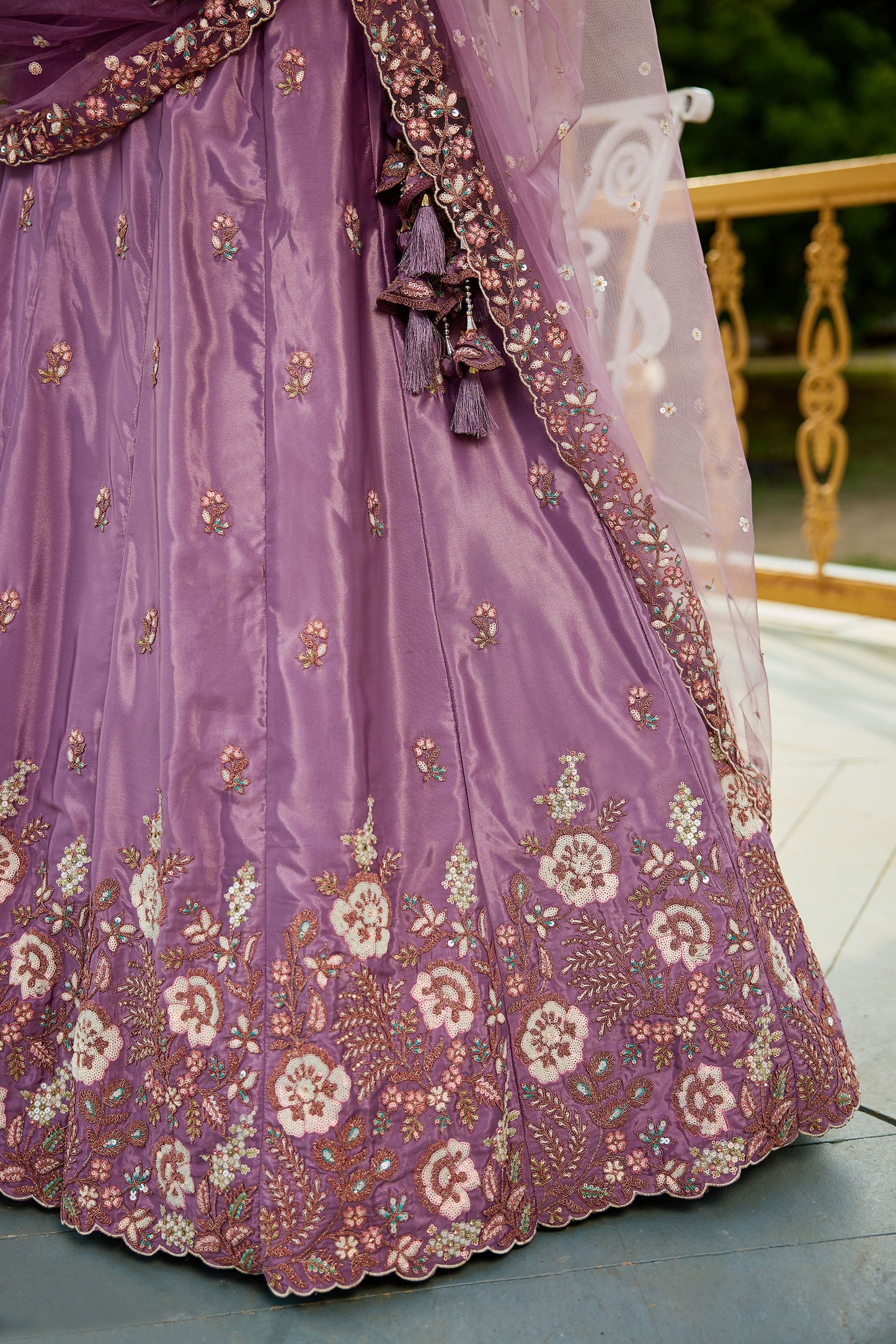 Rose gold colour Satin Sequins embroidery Lehenga choli & Dupatta