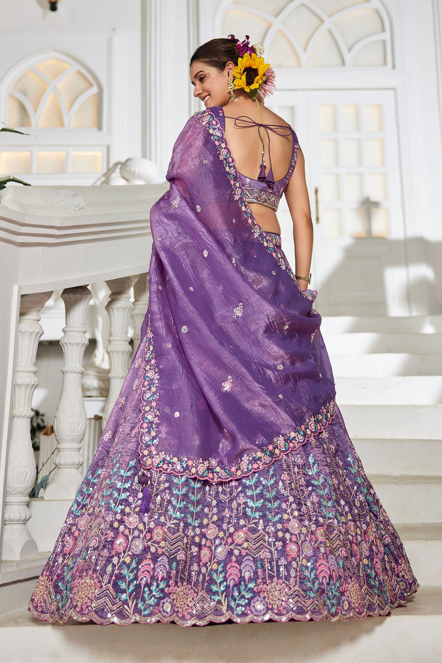 Purple colour Tissue Sequins embroidery Lehenga choli & Dupatta