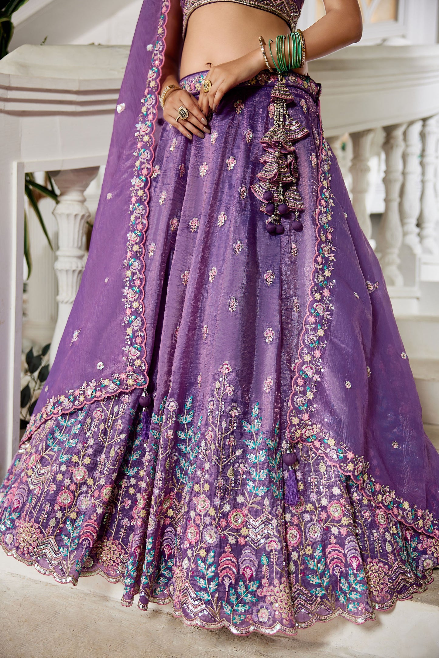 Purple colour Tissue Sequins embroidery Lehenga choli & Dupatta