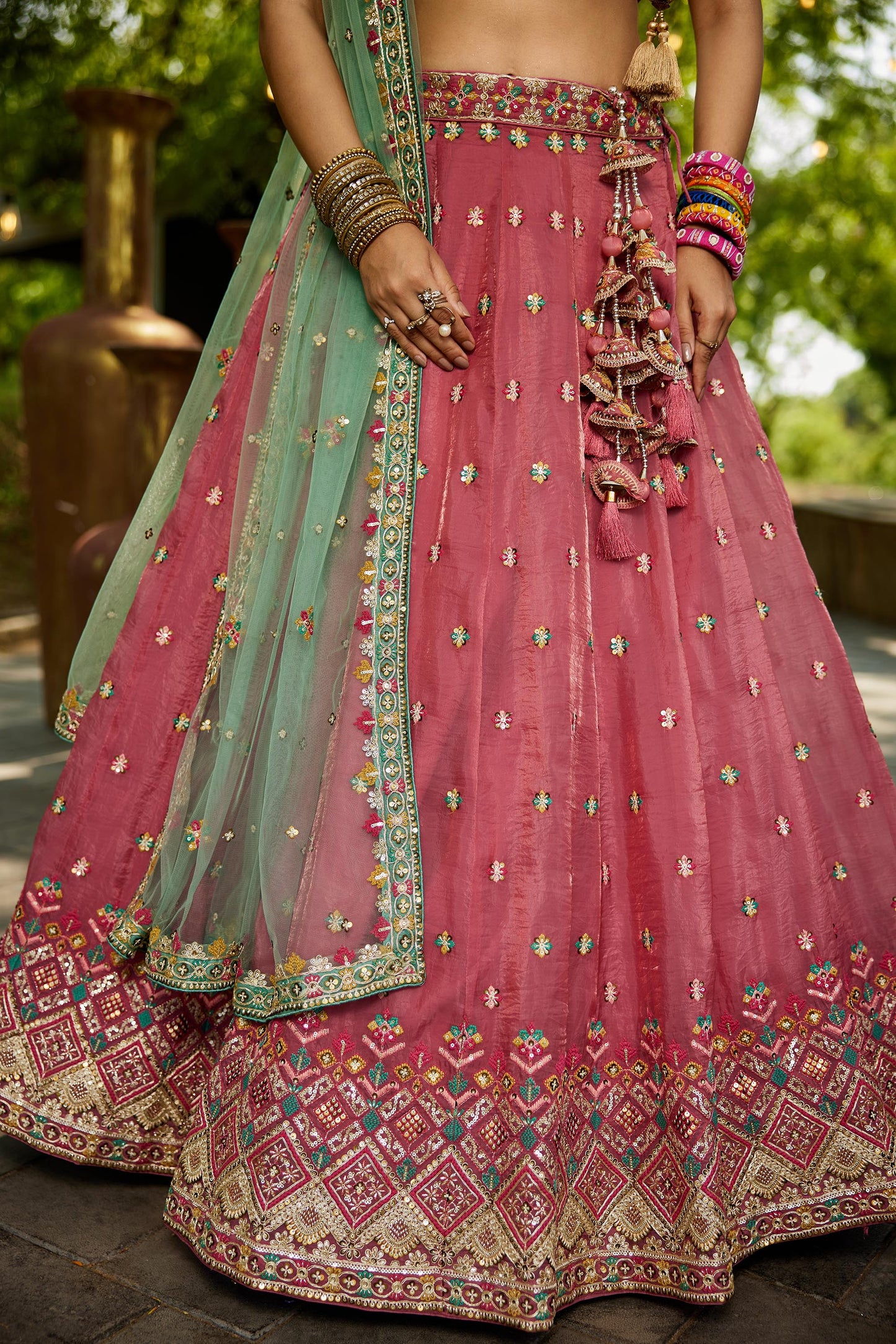 Pink colour Tissue Sequinse embroidery Lehenga choli & Dupatta
