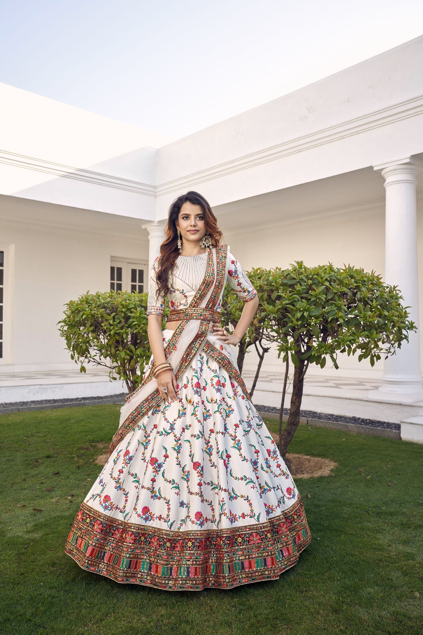 White Embroidered Sequined  Lehenga