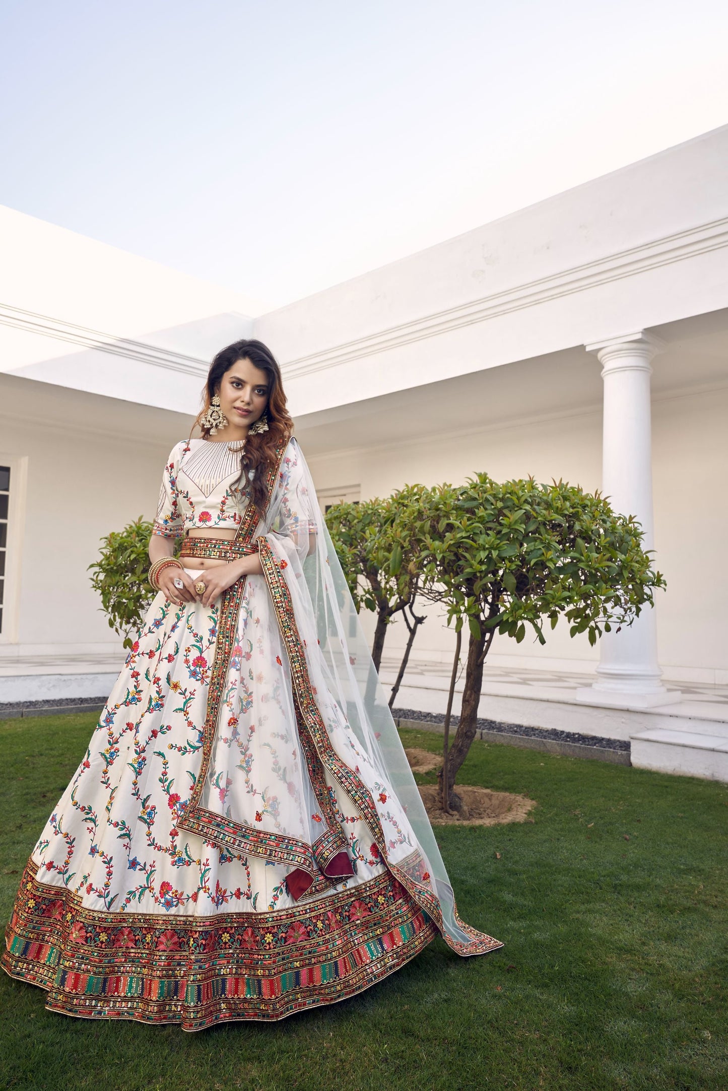 White Embroidered Sequined  Lehenga