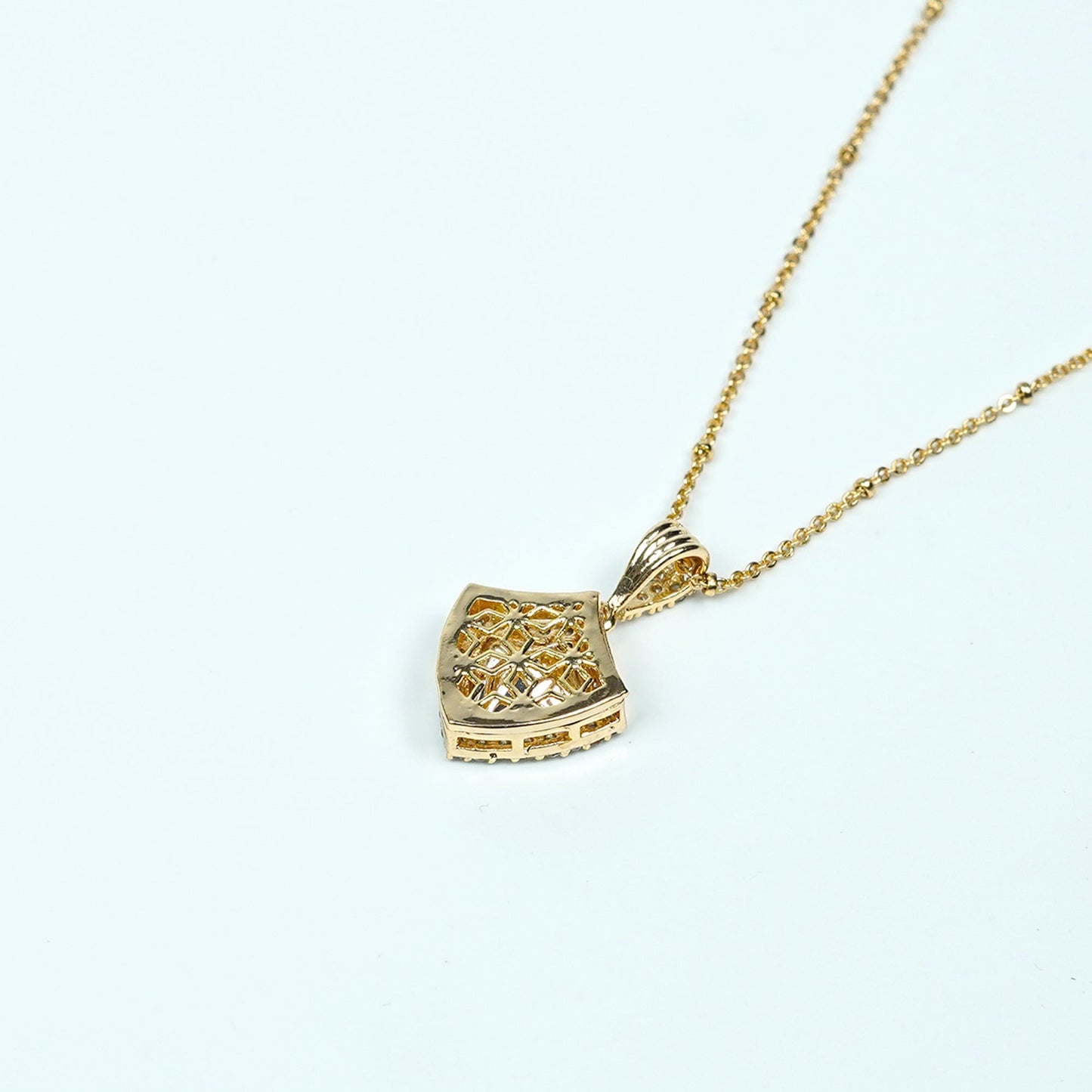 Zevar Club Women 22K Gold-Plated Cubic Zirconia Studded Angular Statement Pendant Necklace Set