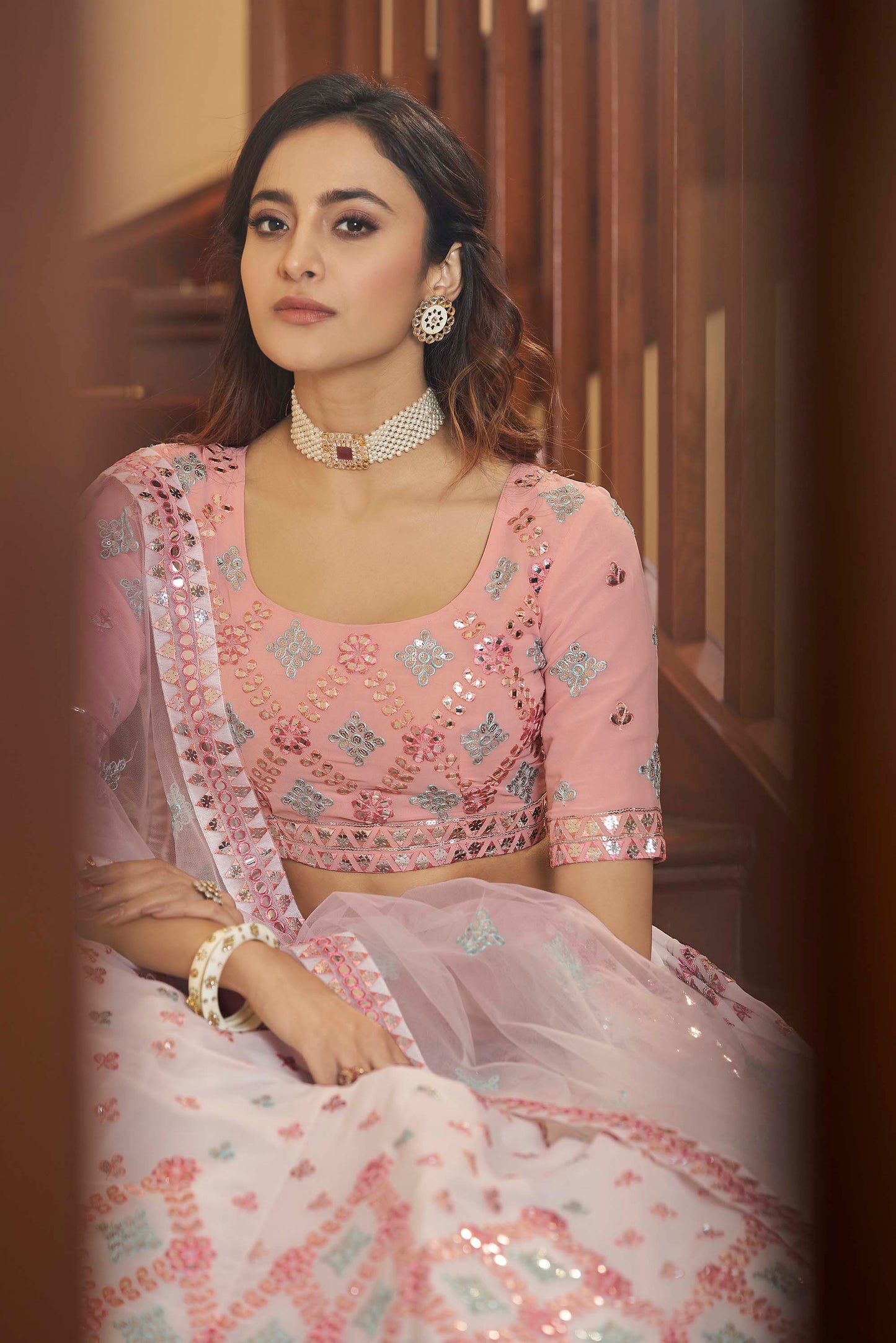 Dazzling Pink Embroidered Georgette Lehenga Choli
