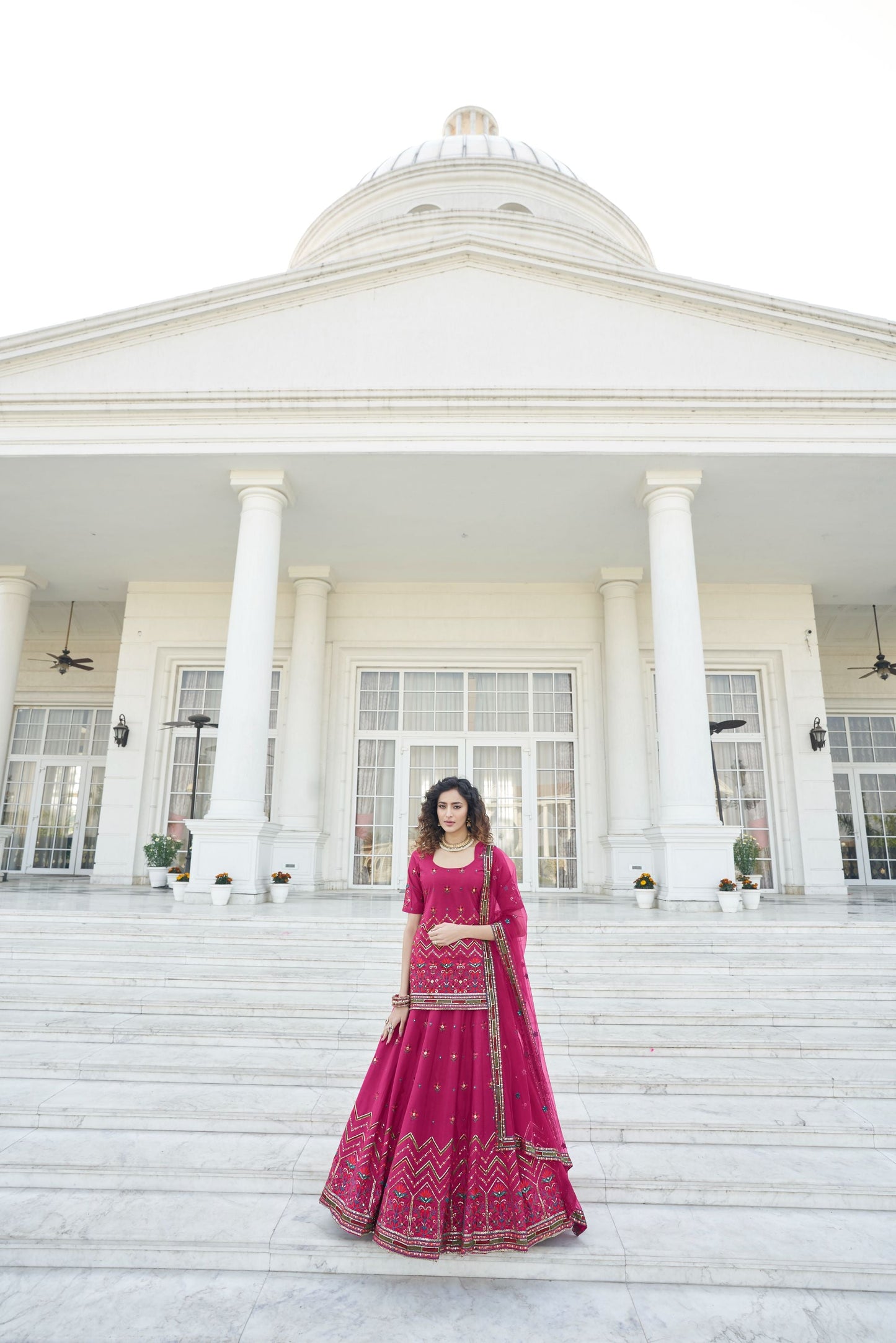 Dark Pink Color Faux Chiffon Gota Work Lehenga