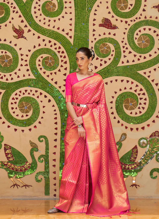Pink Kinkhab Silk Handloom Saree