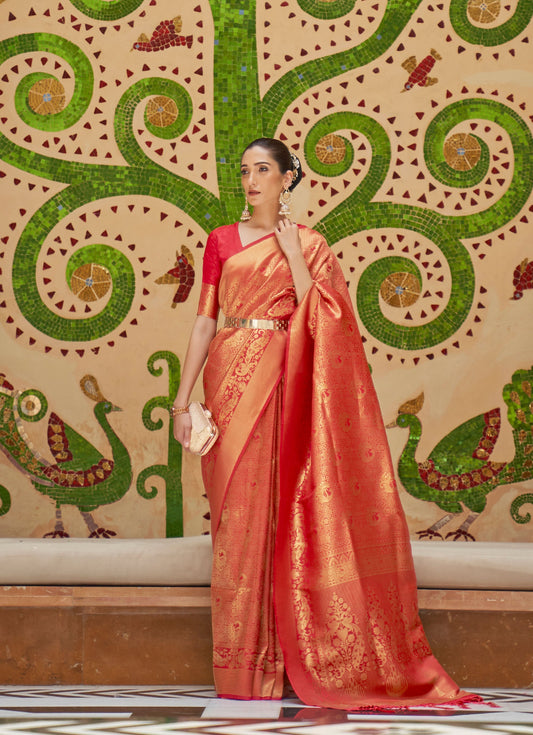 Red Kinkhab Silk Handloom Saree