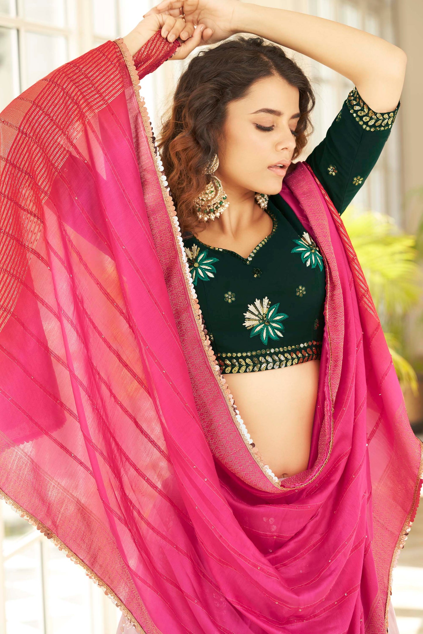 Dusty Pink and Green Lehenga Choli for Mehendi