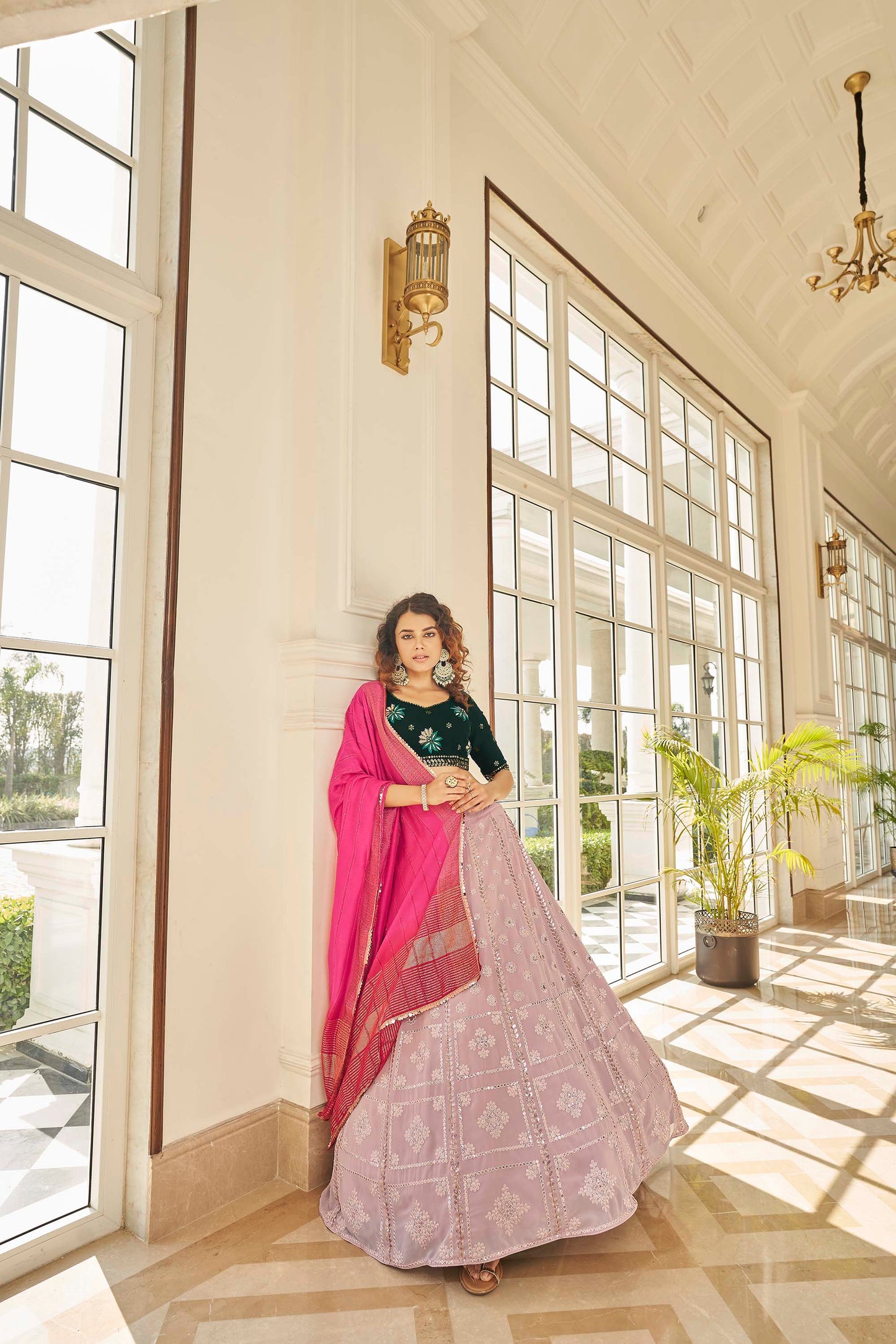 Dusty Pink and Green Lehenga Choli for Mehendi