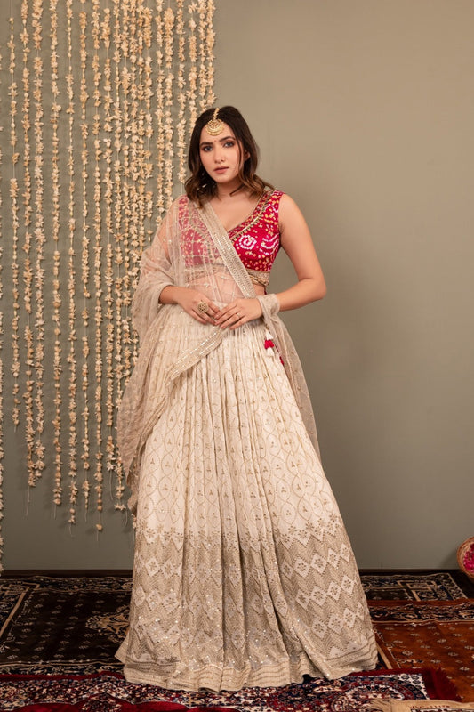 Pink and White georgette lehenga choli with sequin work