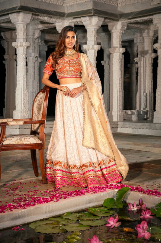 Orange & Cream lucknowi lehenga choli with handwork
