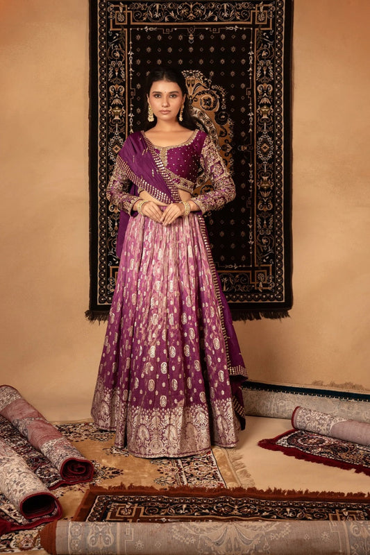 Raisin purple soft silk lehenga choli with cut dana work