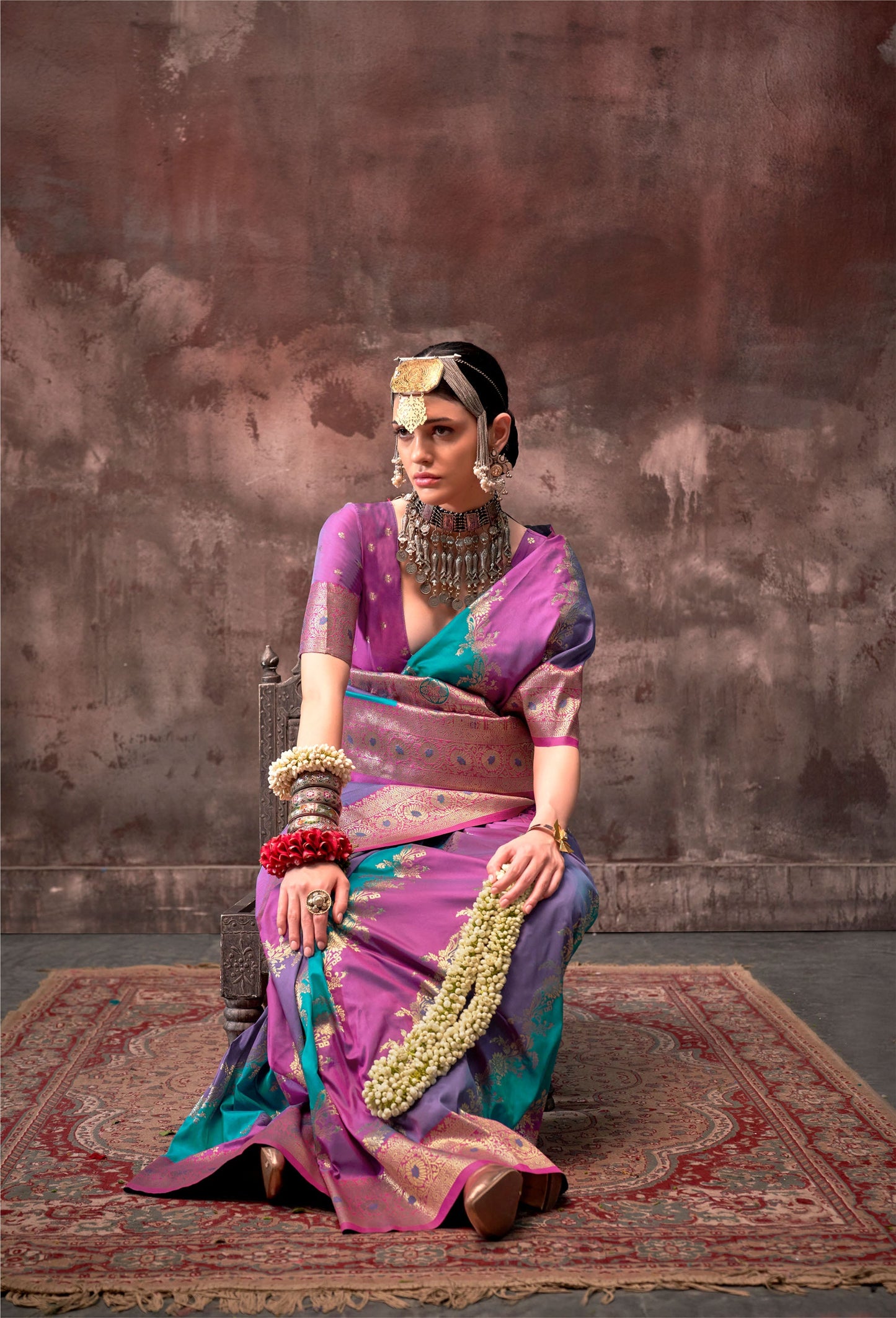 Teal Green Kookal Rangkaat Handloom Silk Saree