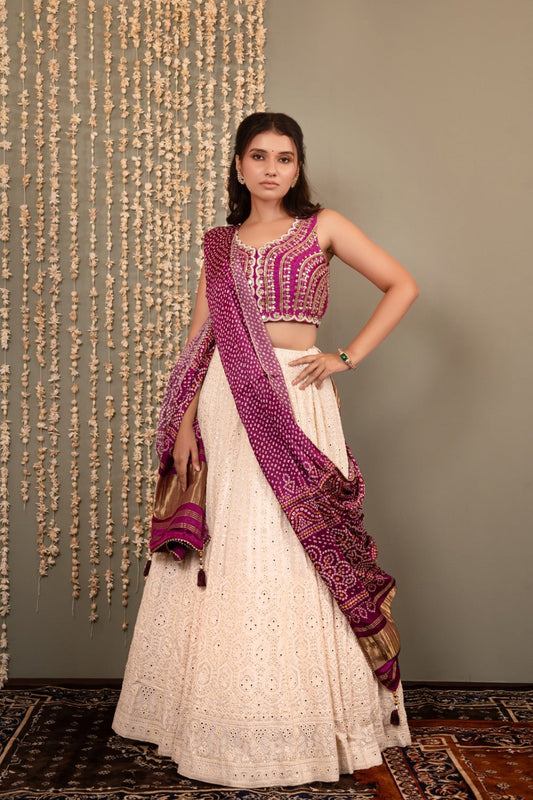 Purple and White lakhnavi lehenga choli