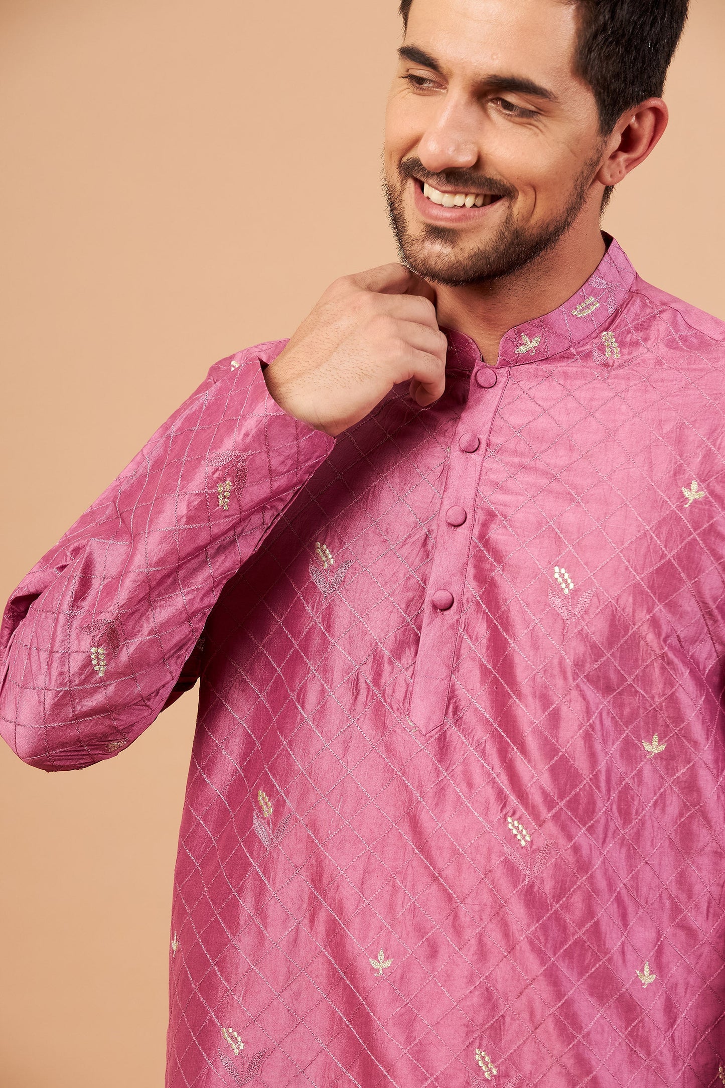 Purple & Pink Dupion Silk Machine Embroidered Festive ( only Kurta )