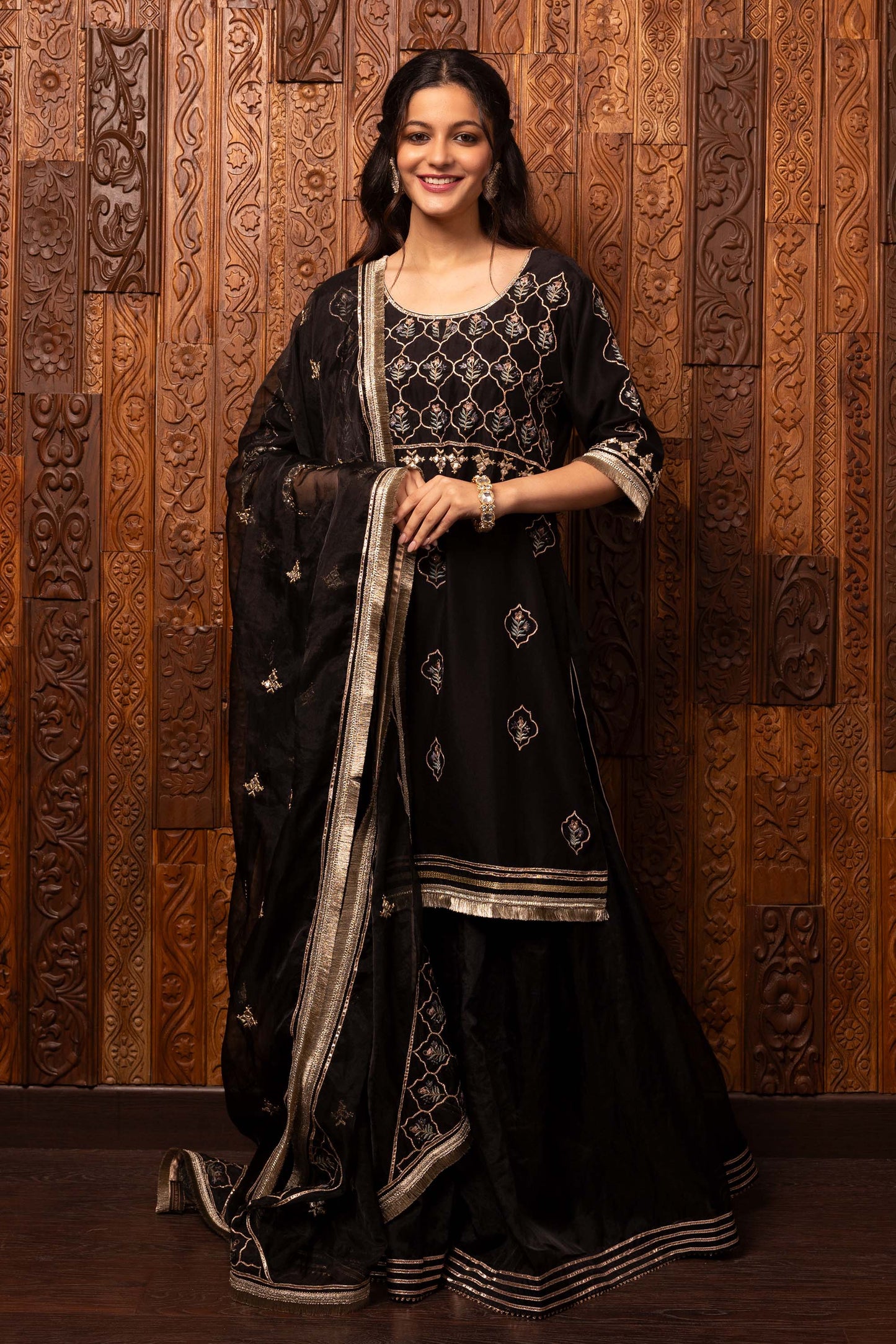 Tales of grace Black Chanderi silk Embroidered Sharara