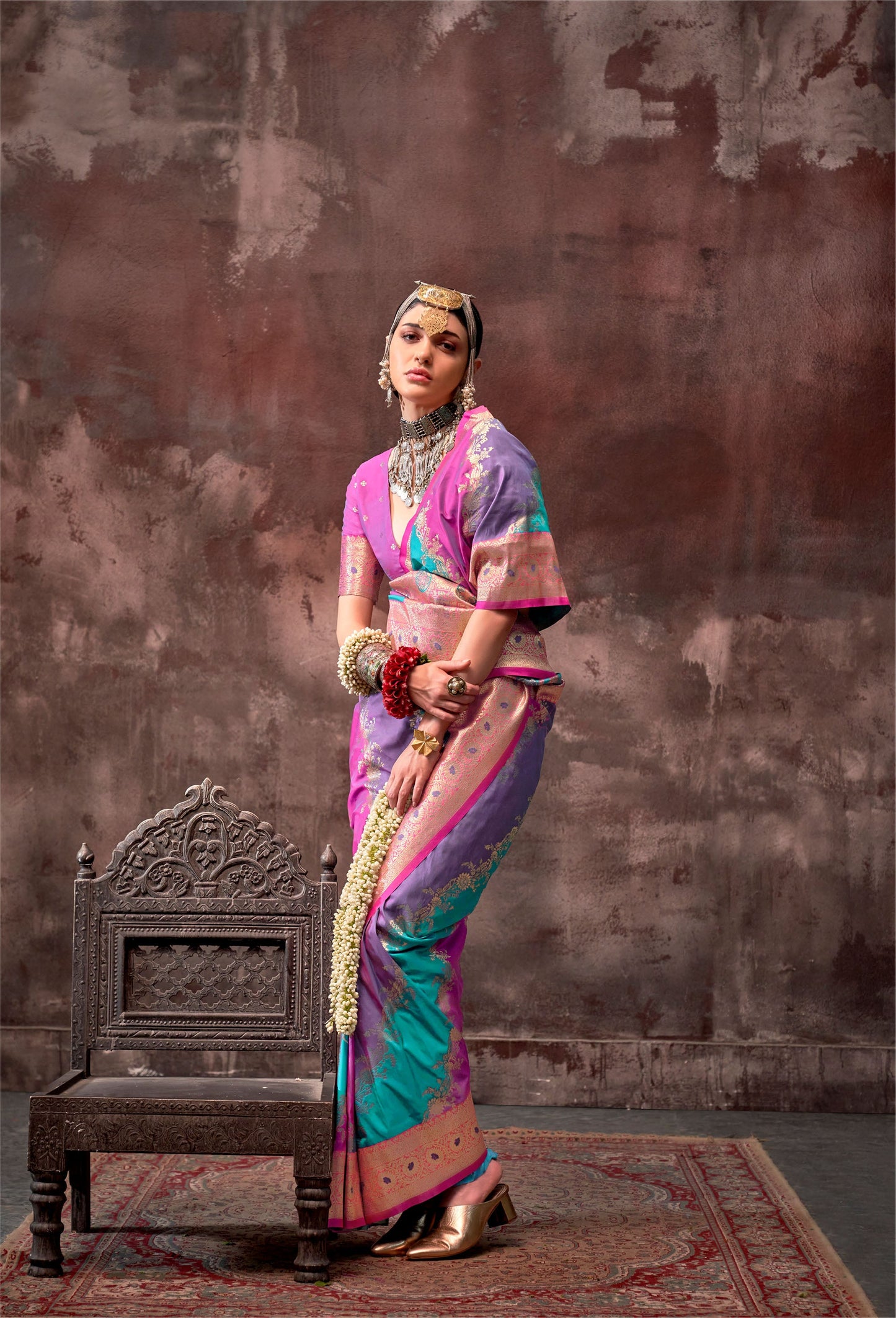 Teal Green Kookal Rangkaat Handloom Silk Saree