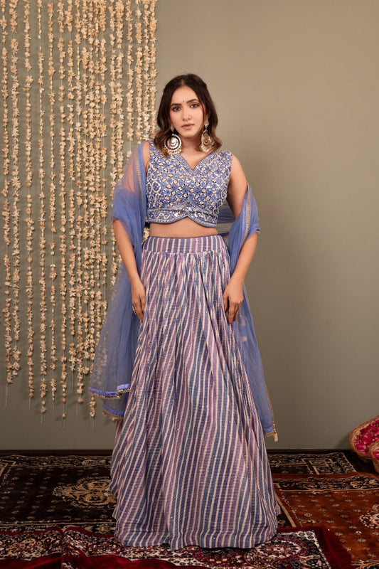 Soft lavender crepe silk lehenga choli