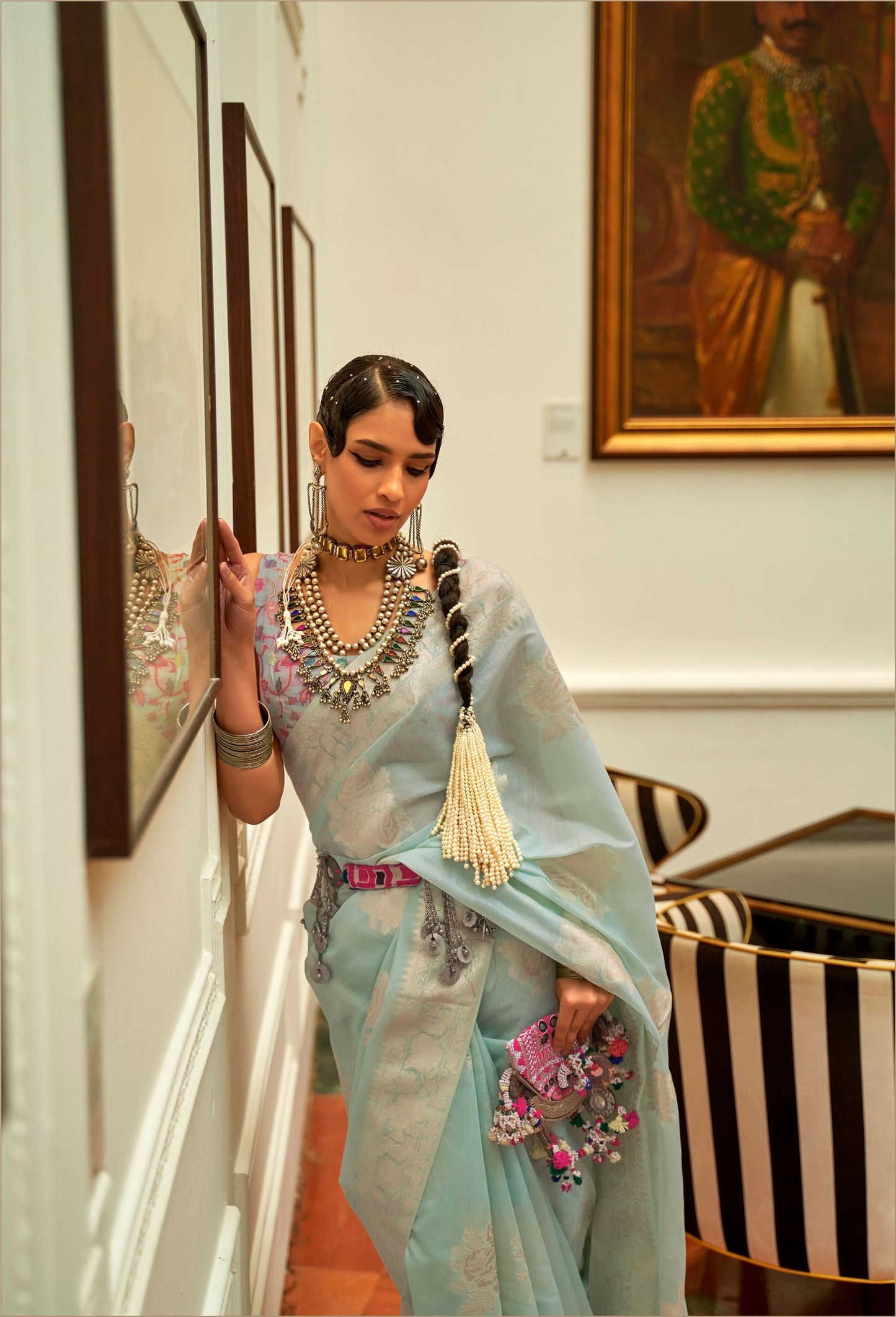 Light Blue Keerat Silk Modal Kashmiri Saree