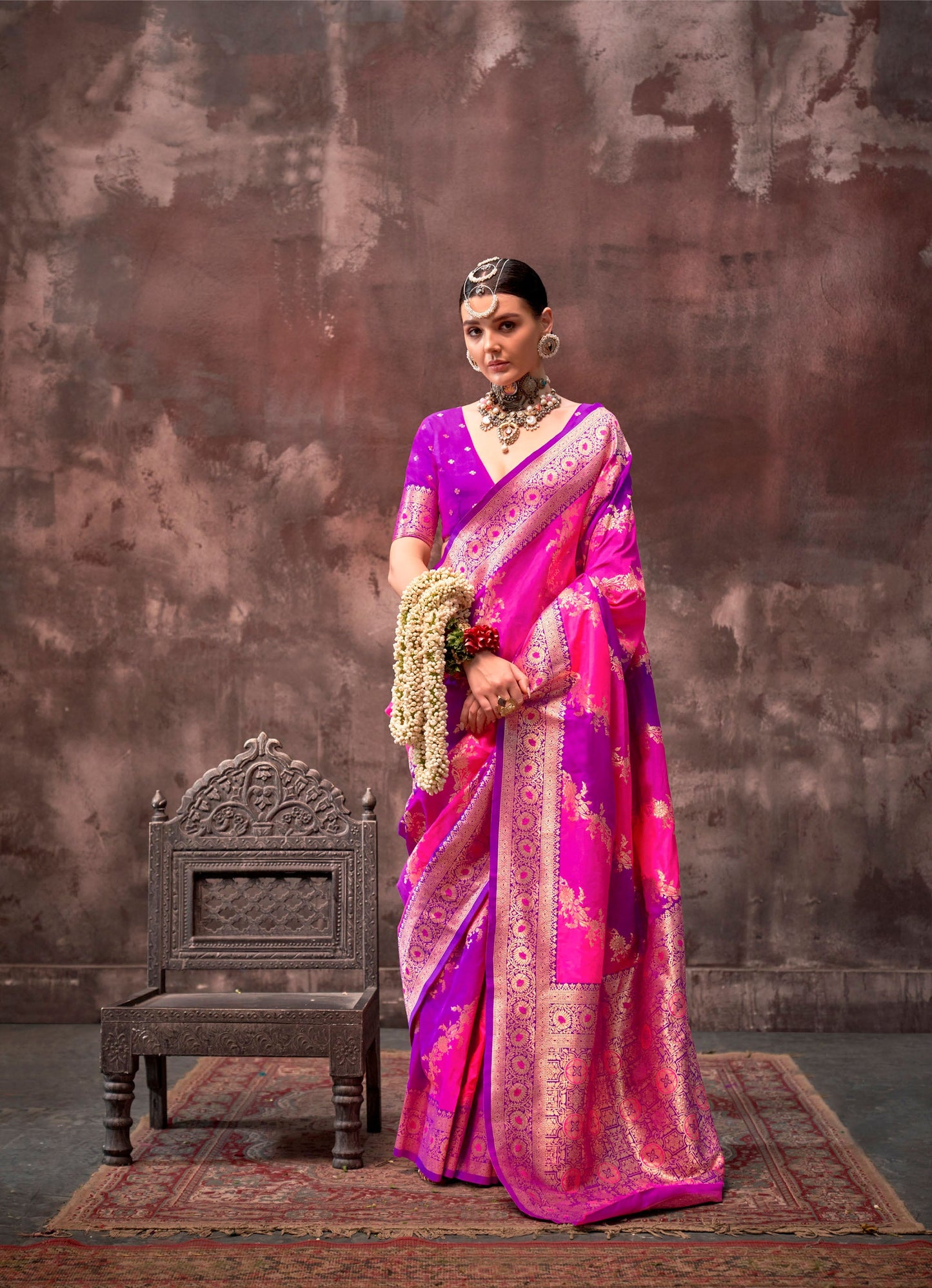 Deep Pink Kookal Rangkaat Handloom Silk Saree