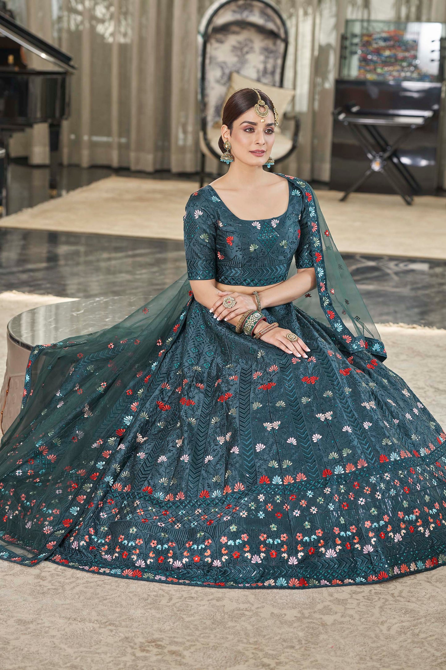 Marvelous Teal Green Color Art silk Lehenga