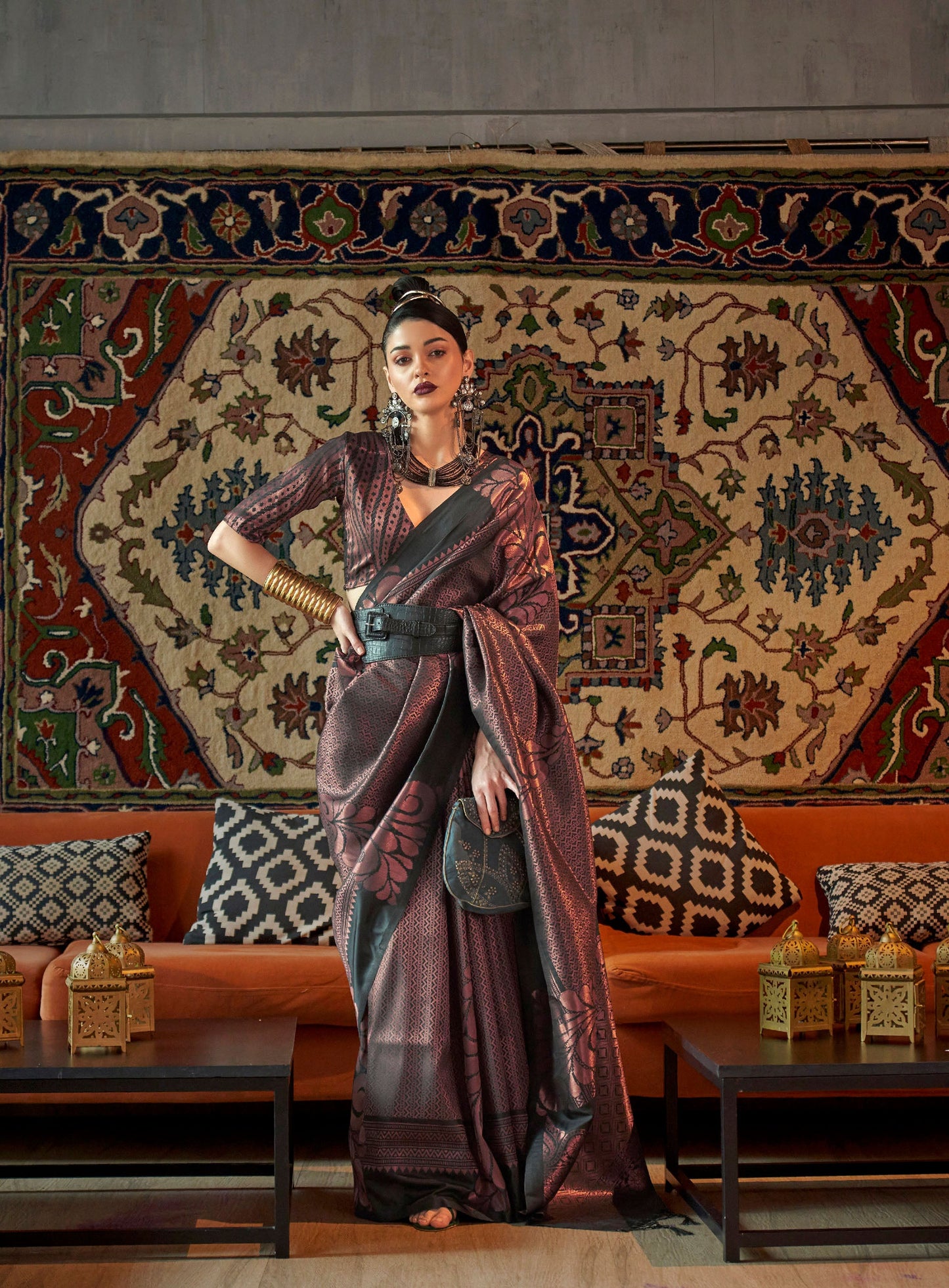 Copper Kanmani Silk Copper Zari Handloom Saree
