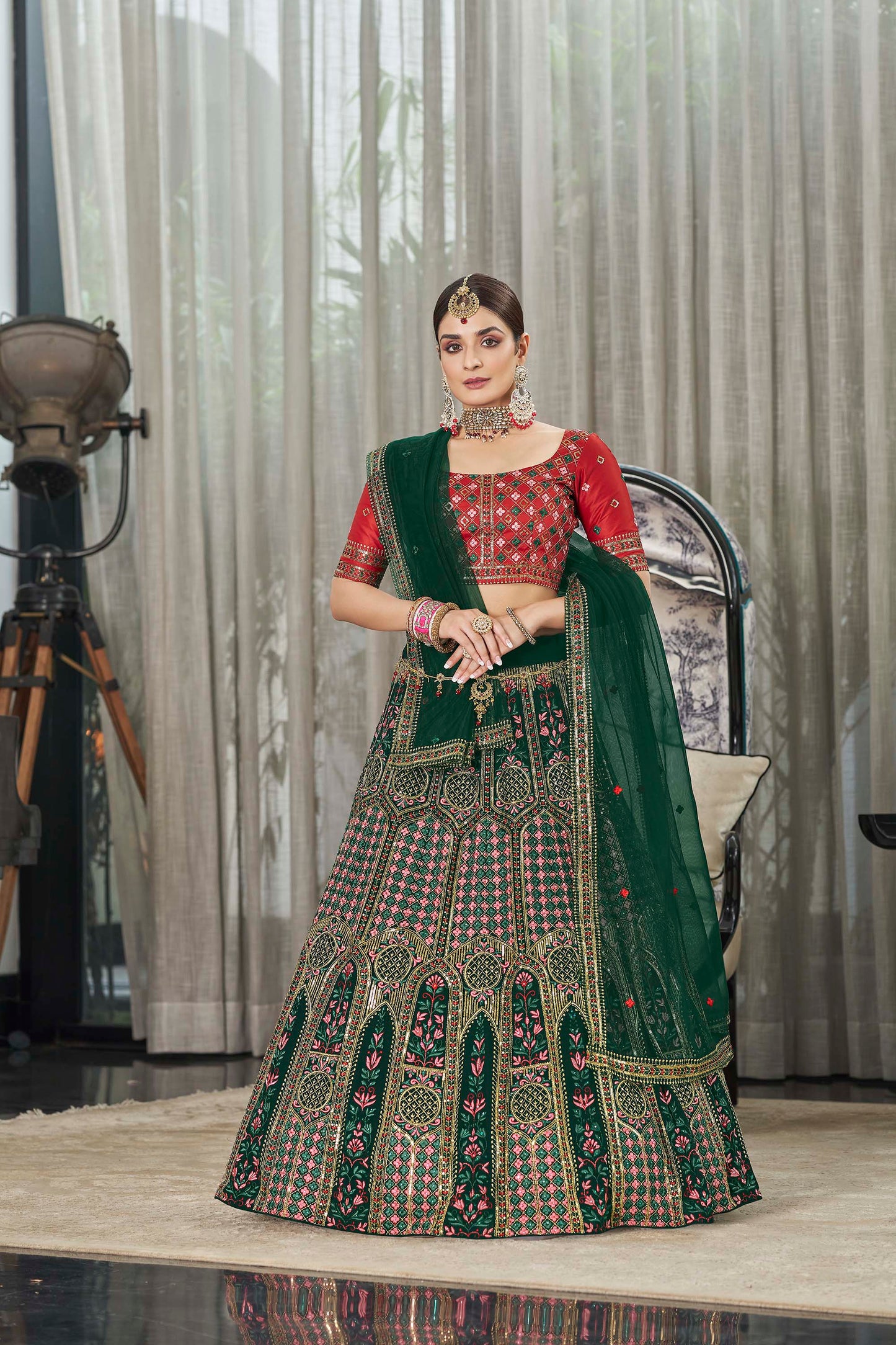 Beautiful Green Color Faux Georgette Lehenga