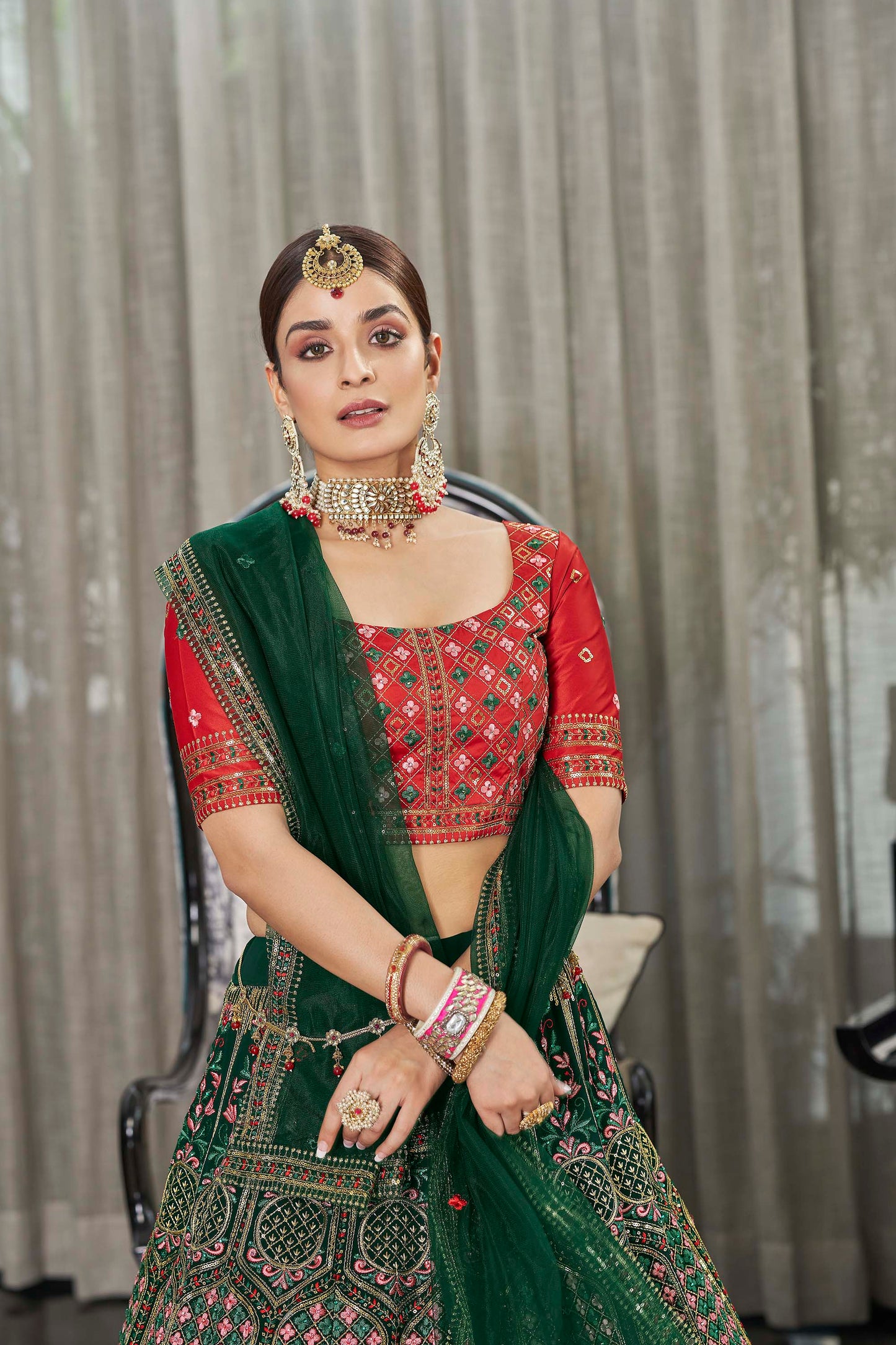 Beautiful Green Color Faux Georgette Lehenga