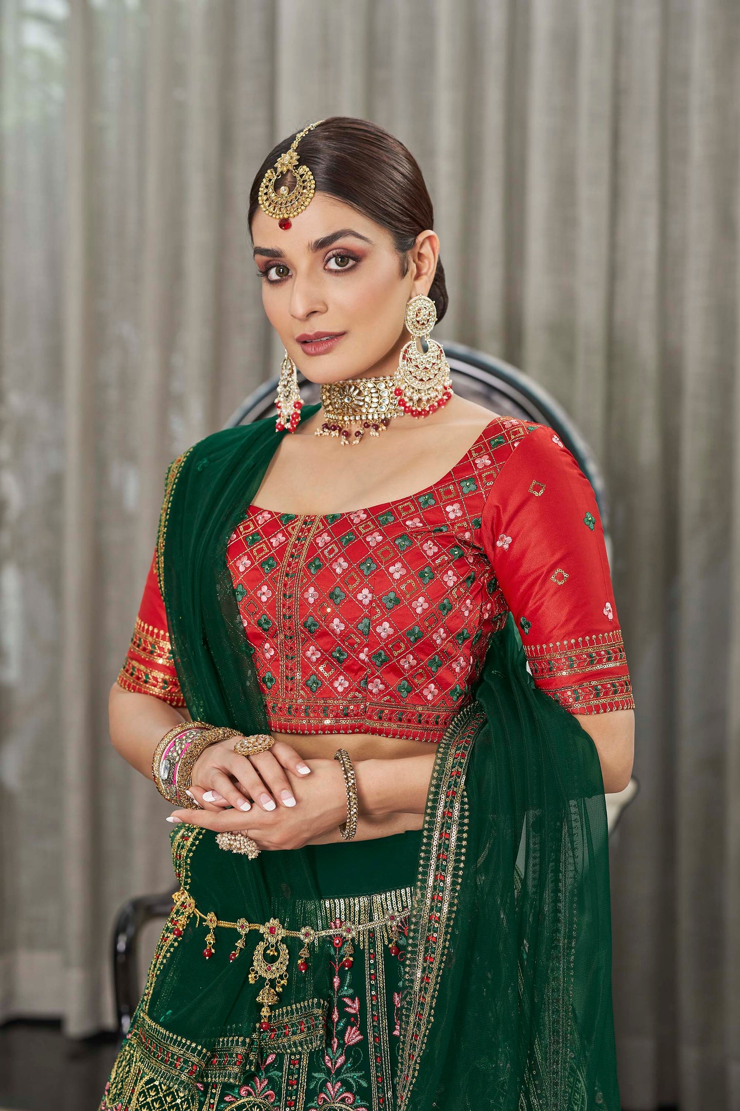 Beautiful Green Color Faux Georgette Lehenga