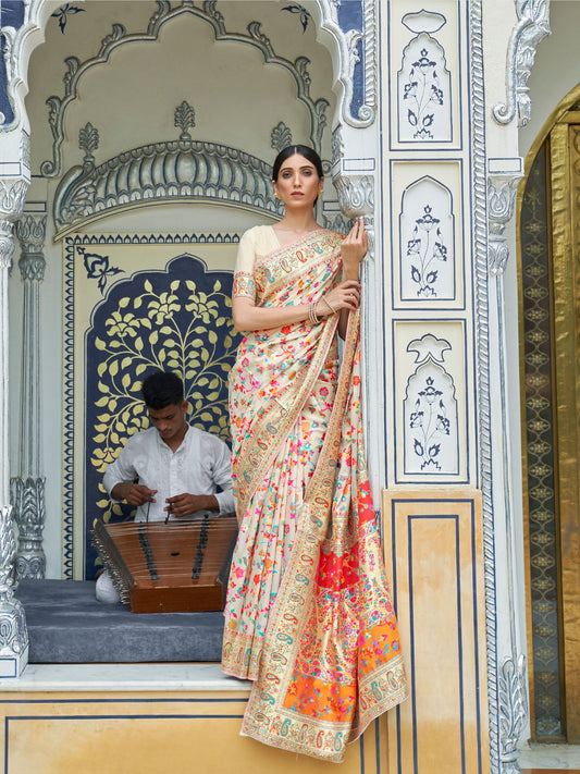 Cream Kashifa Silk Kashmir Modal Handloom Saree
