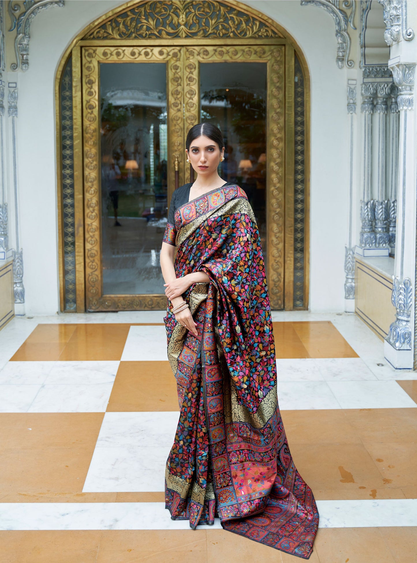 Black Kashifa Silk Kashmir Modal Handloom Saree
