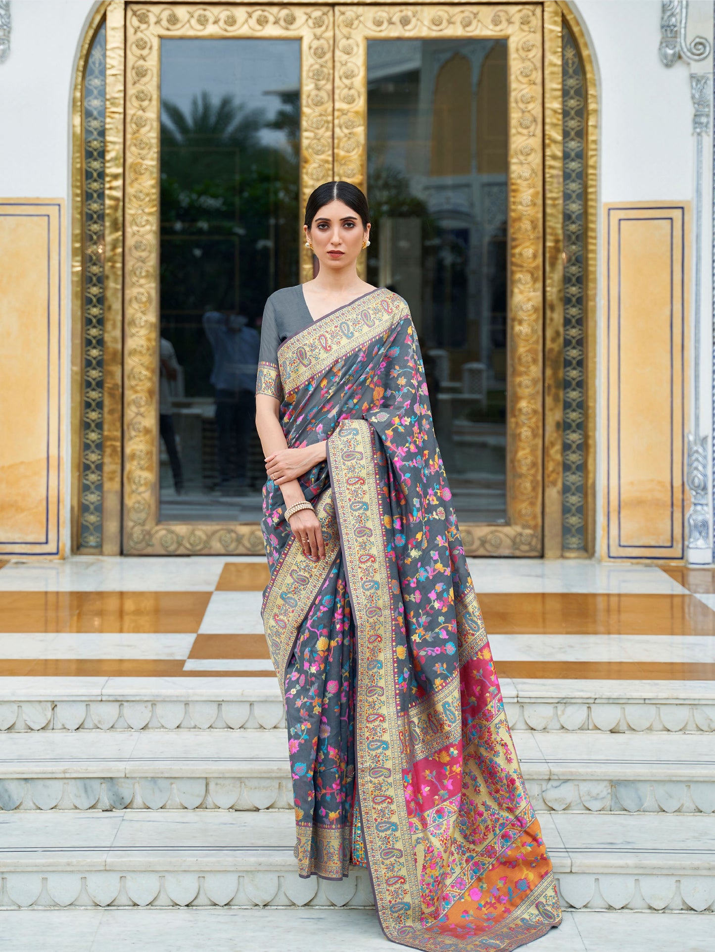 Grey Kashifa Silk Kashmir Modal Handloom Saree