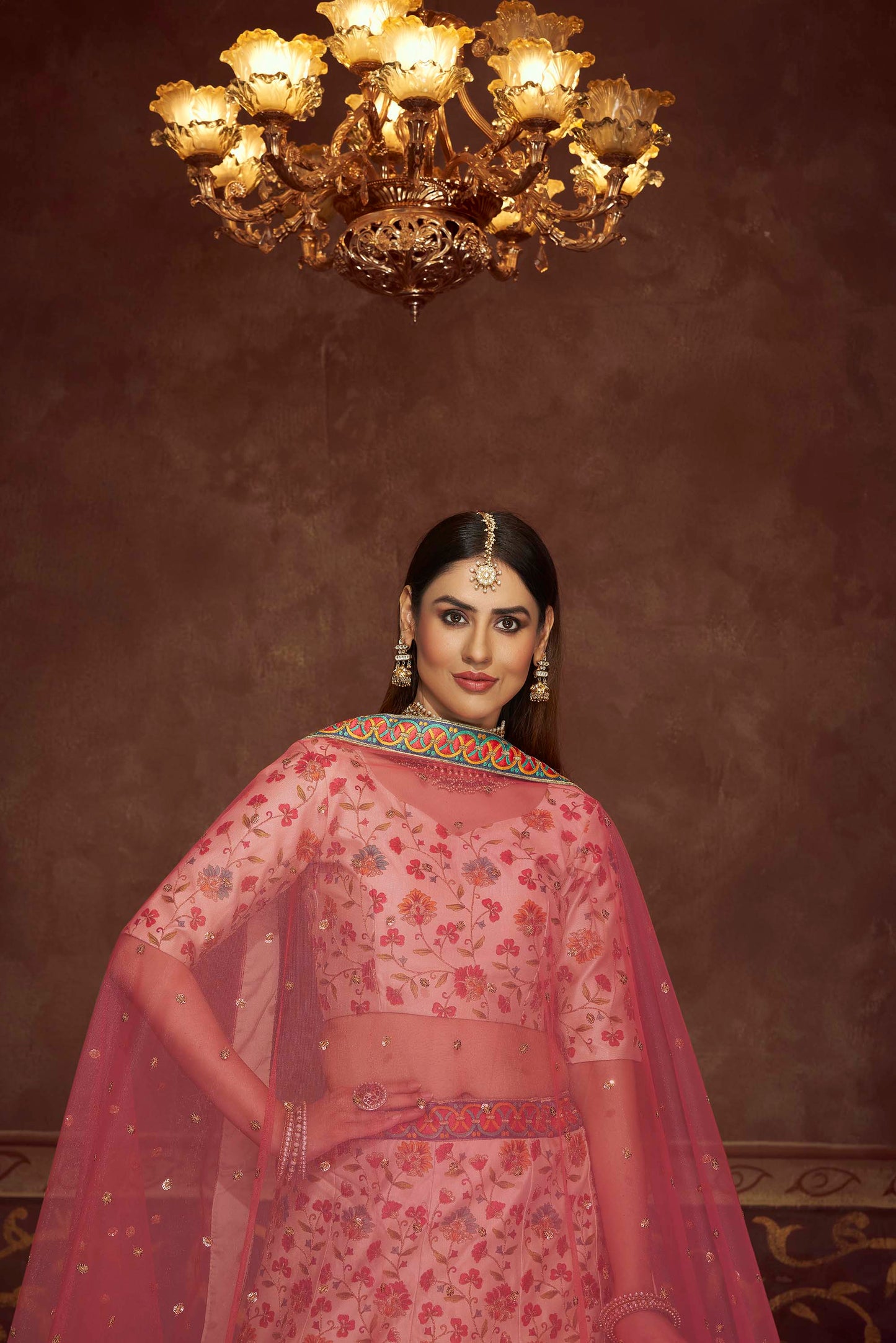 Peach Swarovski Silk Lehenga Choli