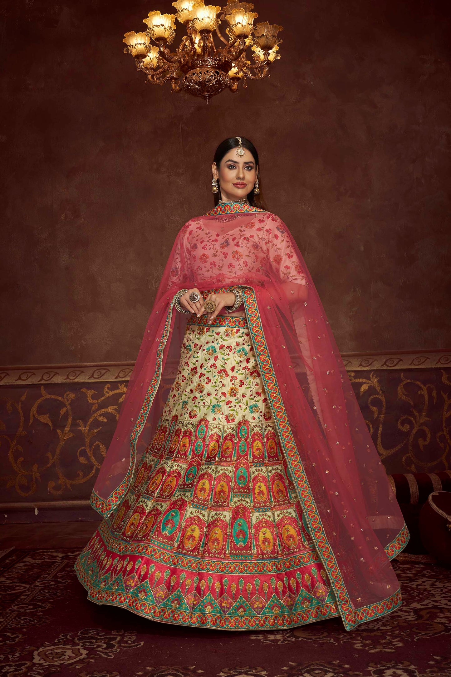 Peach Swarovski Silk Lehenga Choli