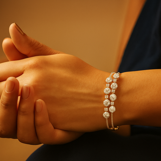 Zevar Club 22K Gold-Plated Handcrafted Floral Halo AAA Cubic Zirconia Studded Open-Top Statement Bracelet