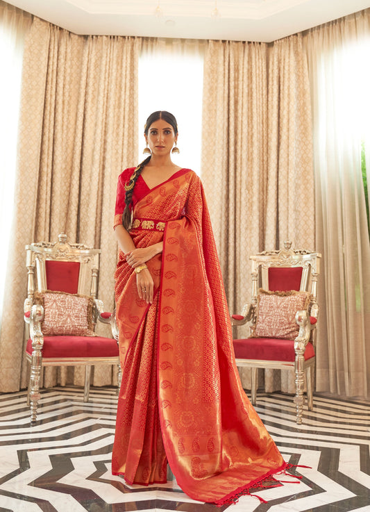 Red Kaabha Silk Handloom Saree