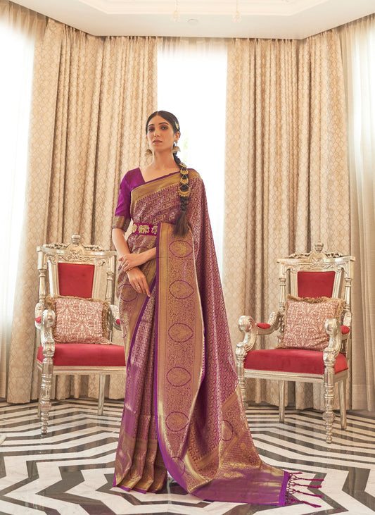 Purple Kaabha Silk Handloom Saree