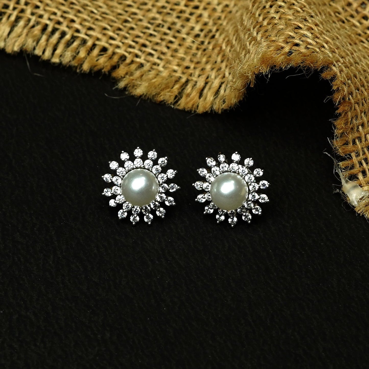 Zevar Club 18K Gold-Plated White Pearl & Cubic Zirconia Floral Stud Earrings in Silver Tone
