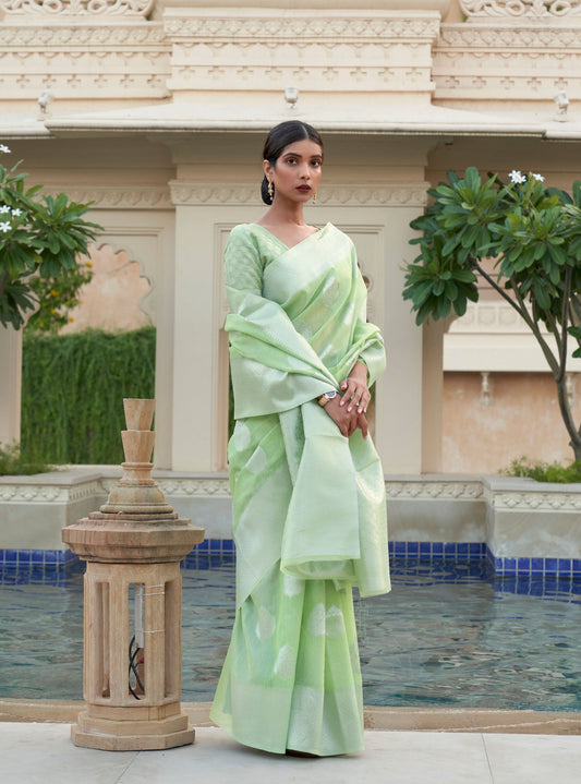 Green Kevaah Linen Woven Saree