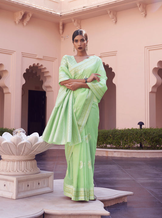 Green Kavni Linen Woven Saree